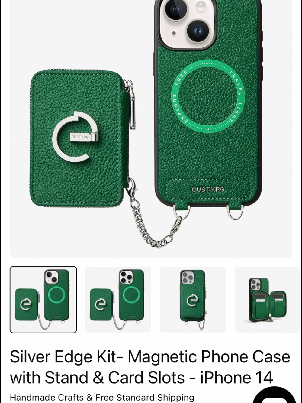 Green Leather Texture Phone Case & Zip Wallet Set - iPhone 14